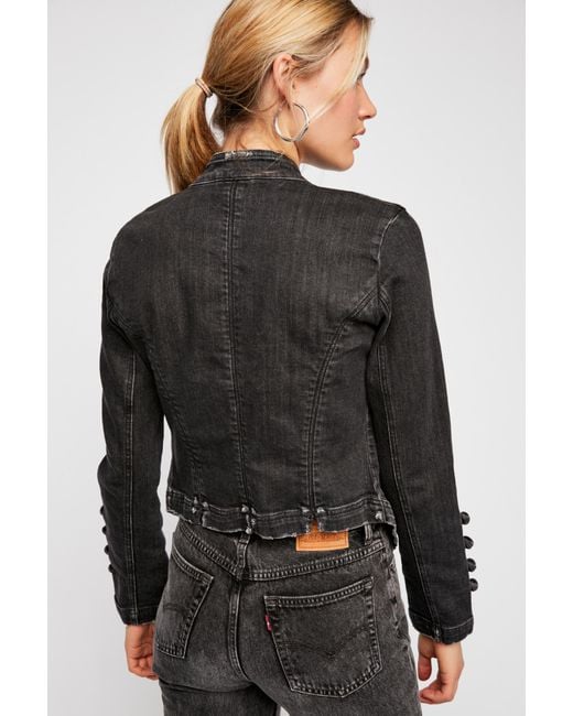 Fitted Military Denim Jacket in Black 