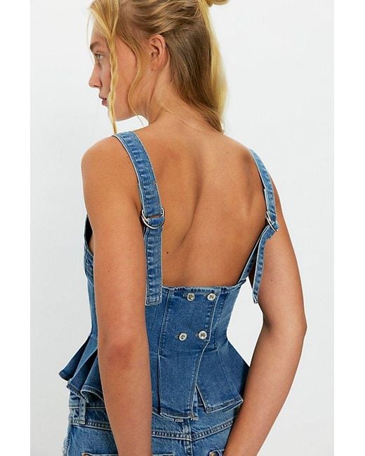 Free People Blue Sunfaded Denim Top