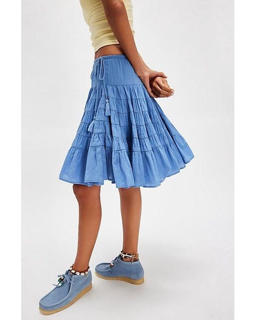 Free People Blue Many Layers Solid Midi Skirt