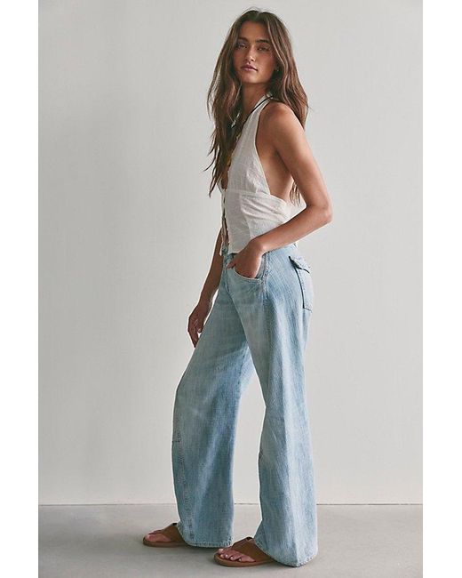 Free People Blue Highland Low-Rise Twisted Bowed Jeans