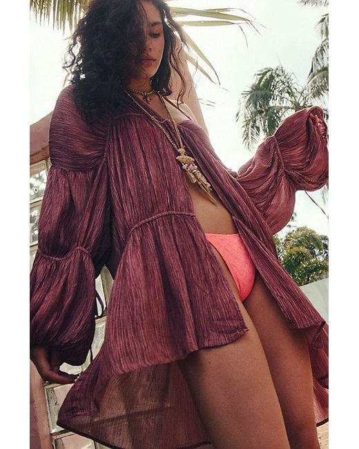 Free People Red Juliet Sheer Tie-Front Duster Top