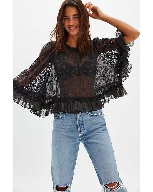 Free People Black Carly Cape Top
