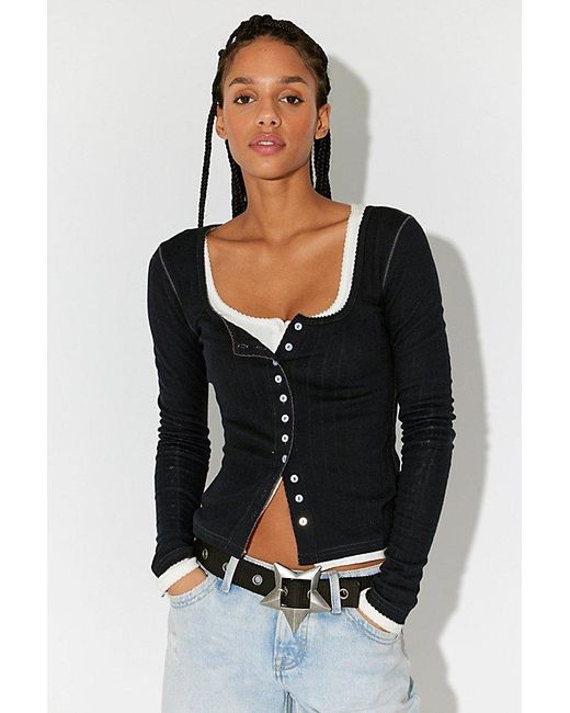 Intimately By Free People Black End Game Pointelle Long Sleeve By