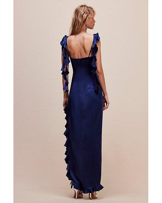 Amanda Uprichard Blue Sonnet Silk Gown At Free People In Navy, Size: Small