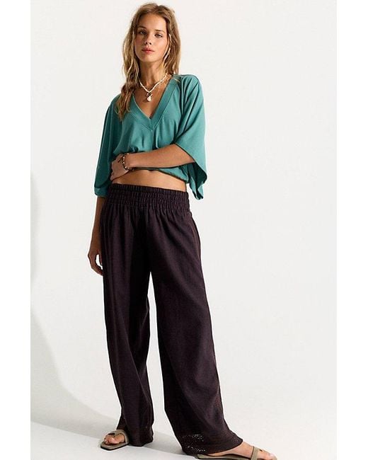 free-est Multicolor Seaside Cotton-Linen Lace Pants By
