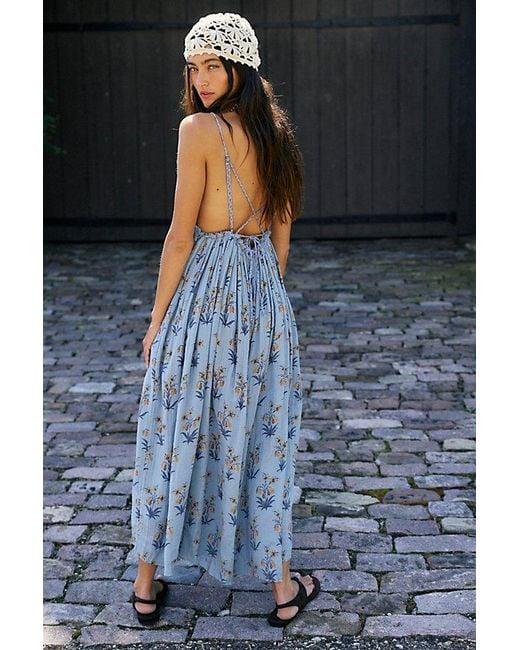 Free People Blue Raffia Blooms Printed Jumpsuit