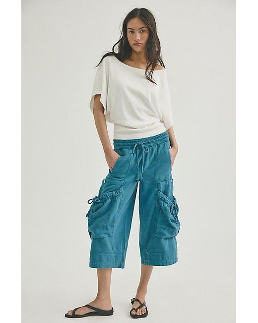 Free People Blue Ashton Crop Pull-On Cargo Pants