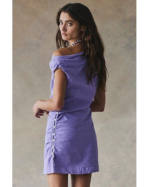 free-est Purple So Far Summer Stretch Linen Mini Dress By