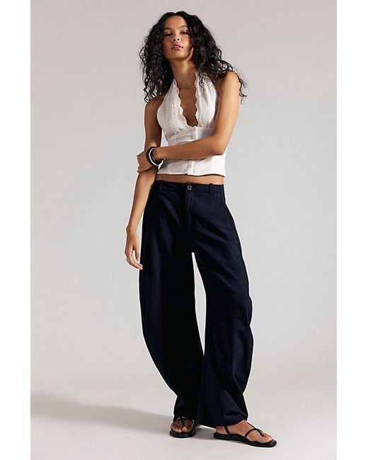 Free People Blue Spotlight Pinstripe Barrel Trousers