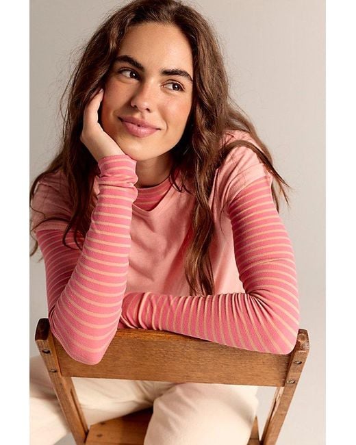 Intimately By Free People Pink Just Enough Stripe Crew Neck Long Sleeve By