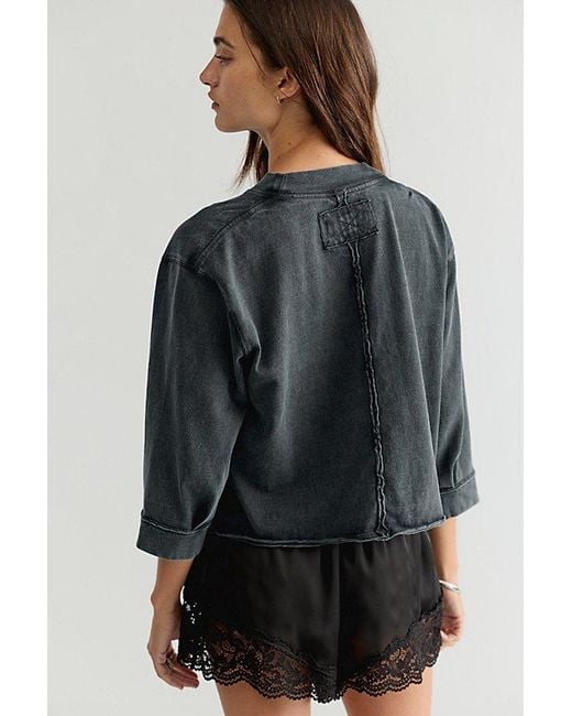 Free People Gray Gracie Cropped Crew Neck Top