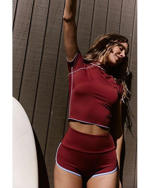 Salt Gypsy Red Betty High-Waisted Boyshort Surf Bottoms