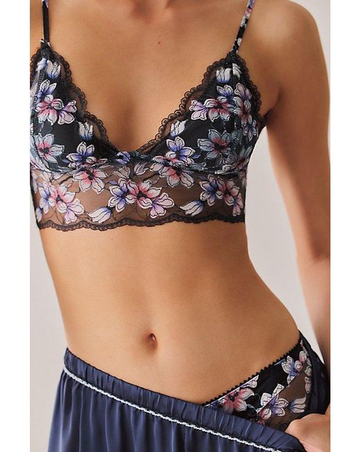 Intimately By Free People Black Printed Lace Longline Triangle Bralette By