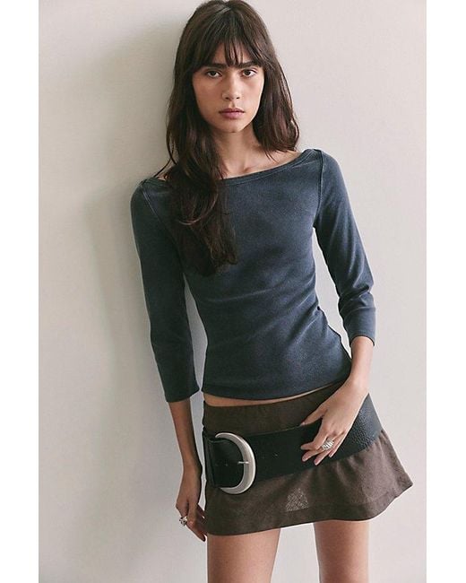 Free People Black Atlas Boat Neck Top