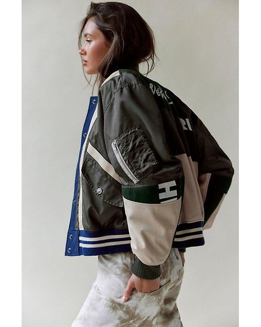 Free People Black Triple Kick Novelty Bomber Jacket