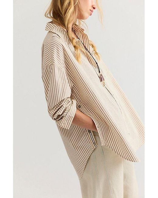 Free People Natural Lexi Striped Button Down Shirt