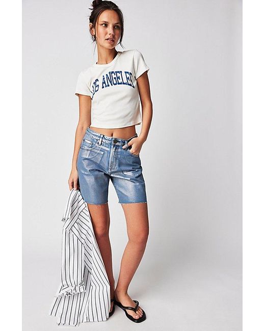 One Teaspoon Jackson Mid-waist Shorts At Free People In Metal Blue, Size: 26