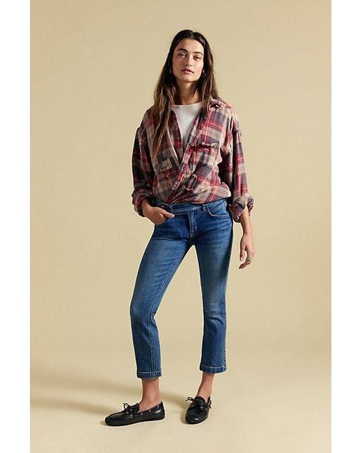 Free People Blue Revival Low-Rise Straight Cropped Jeans