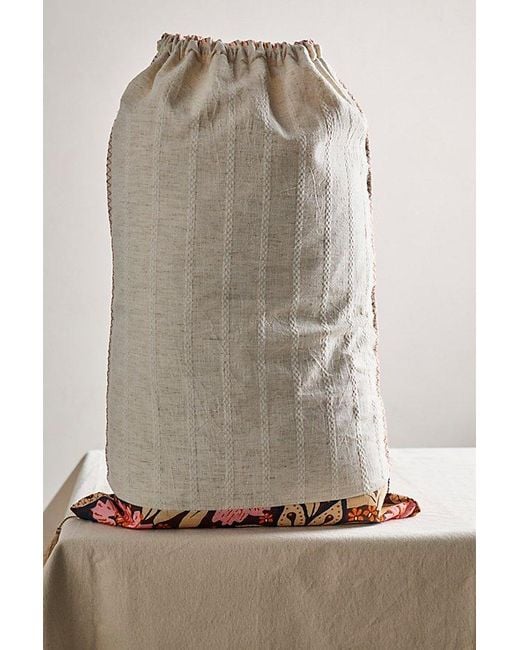 Free People Gray Floral Tassel Gift Sack Top