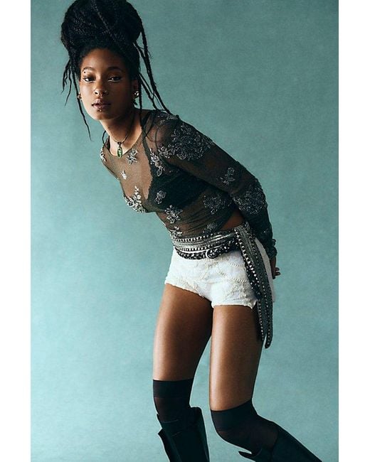 Intimately By Free People Green Talk To Me Embellished Long Sleeve Top By