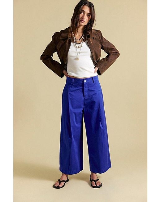 Free People Blue Silverlake Wide-Leg Chino Trousers