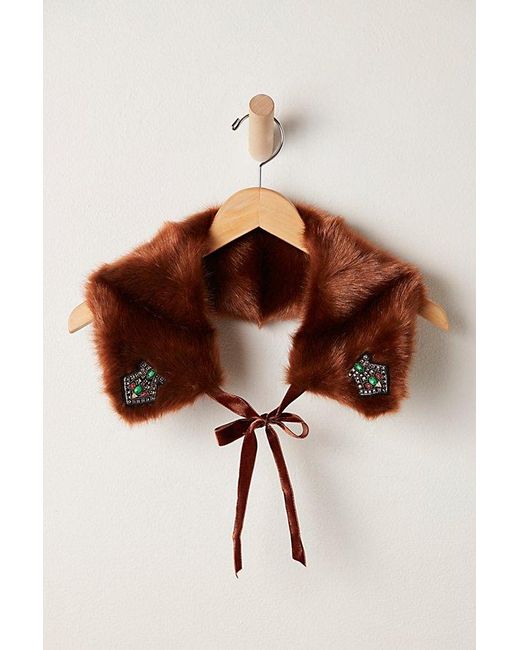 Anna Sui Brown Faux Mink Patch Collar