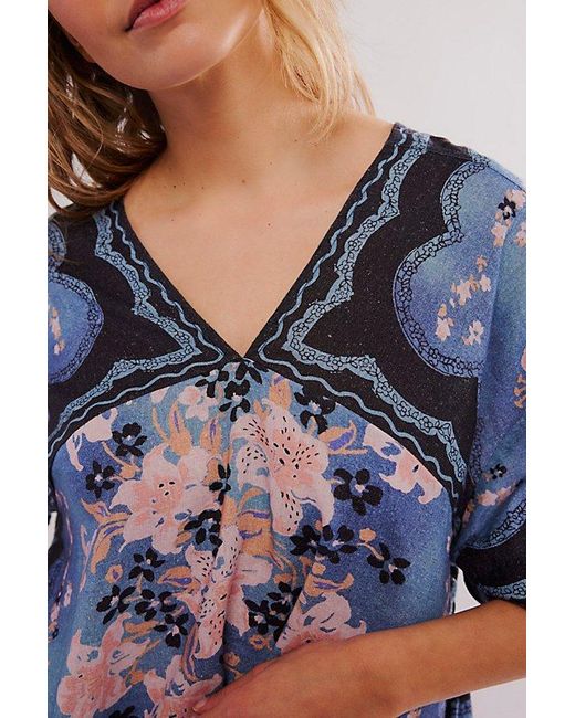 Free People Blue Washed In Flowers Top