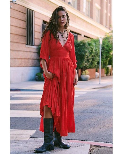 Free People Women's Red Dixie Maxi Dress - coffeafoods.com