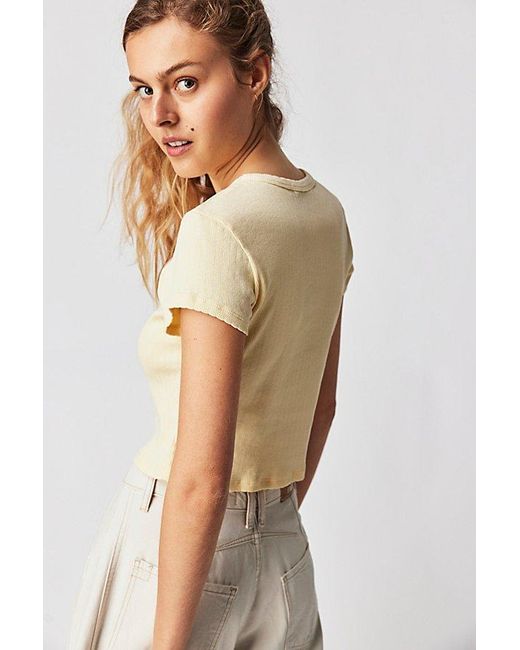Daydreamer Brown Rose Pointelle Tee At Free People In Yellow Fizz, Size: Xs