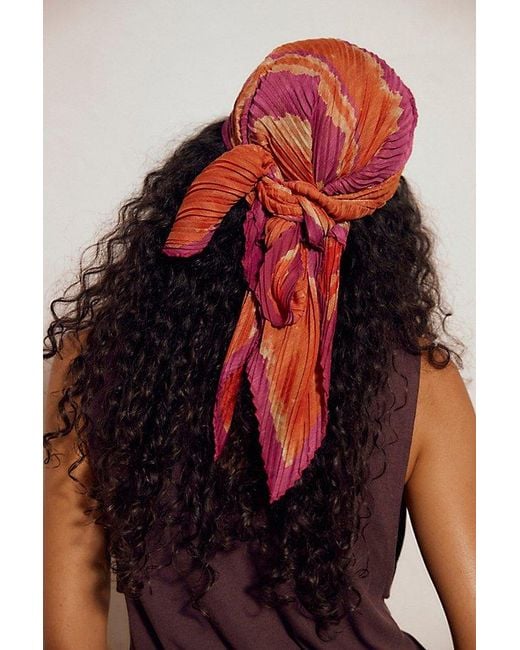 Free People Orange Pleated Printed Skinny Bandana