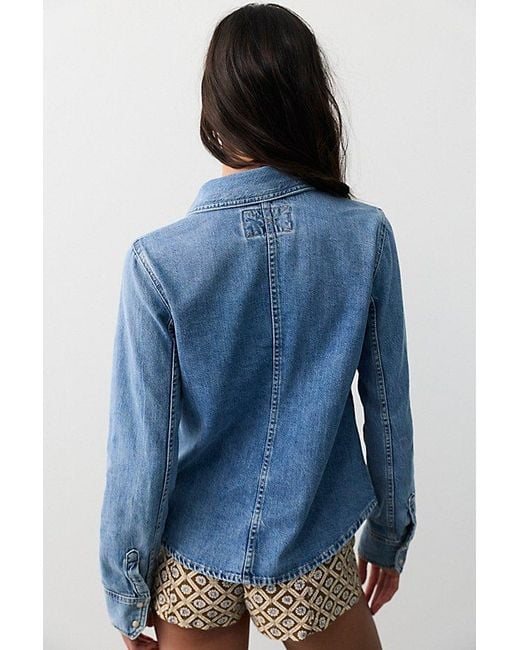 Free People Blue Benny Slim Denim Button Down Top