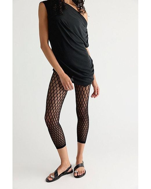 Free People Black Laura Net Lace Capri Tights