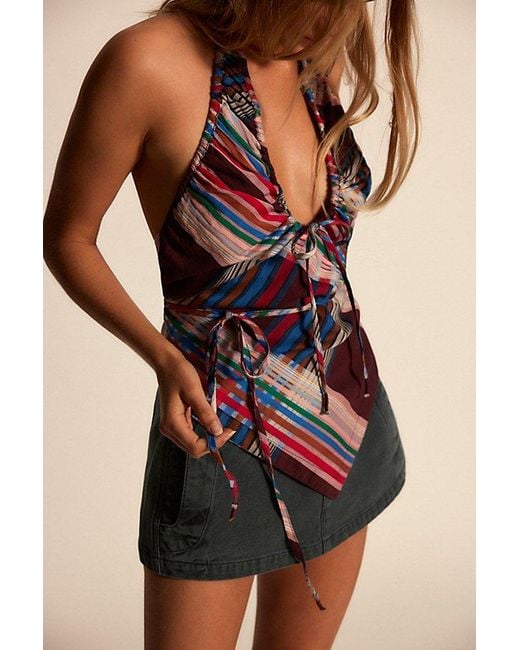 Free People Brown Start The Party Madras Halter Top