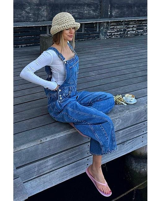 Free People Blue We The Free Good Luck Barrel Overalls