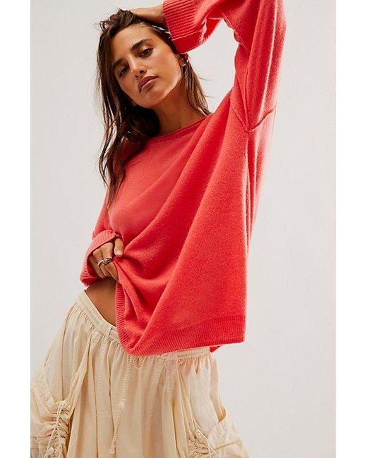Free People Red Addie Cashmere Pullover At In Geranium, Size: Xs