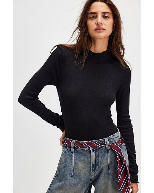 Free People Sara Pointelle Turtleneck Top in Black Lyst UK