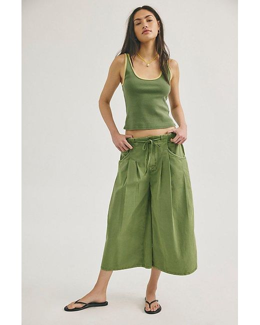 Free People Green Telluride Wide-Leg Crop Pull-On Solid Pants