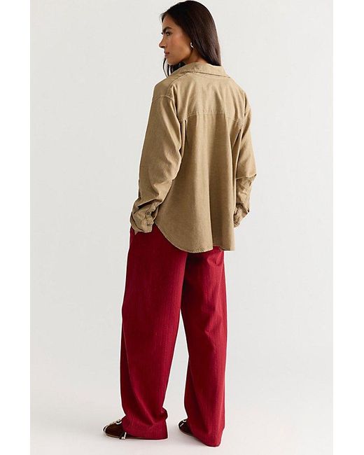Free People Brown Sabine Striped Linen Button Down Top