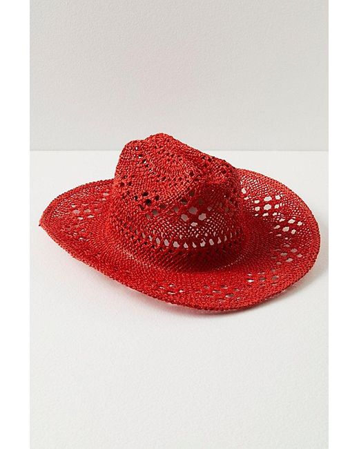 Free People Red Byron Bay Woven Cowboy Hat