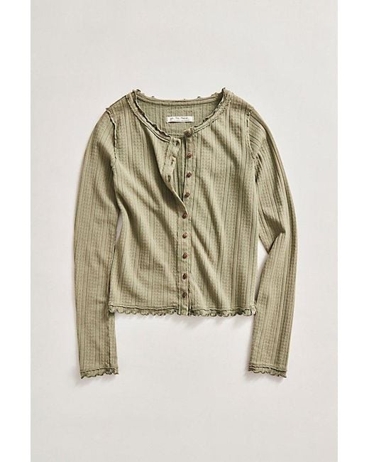 Free People Green Penny Pointelle Cardi