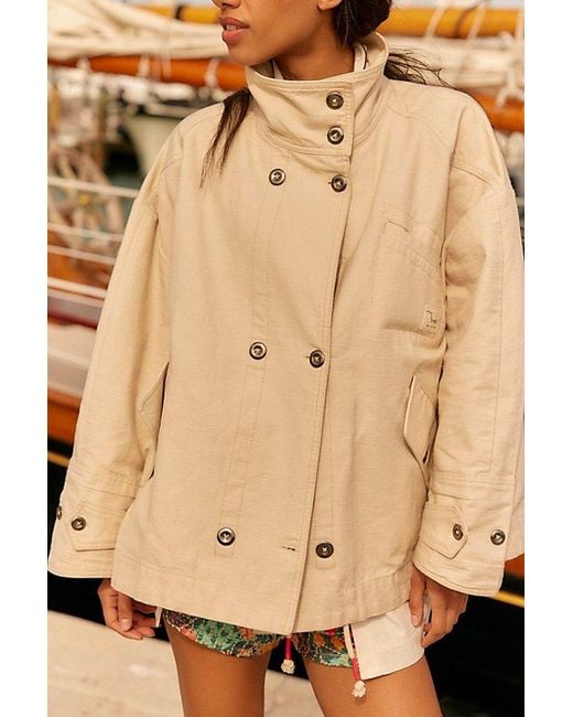 Free People Natural Collins Washed Canvas Funnel-Neck Jacket