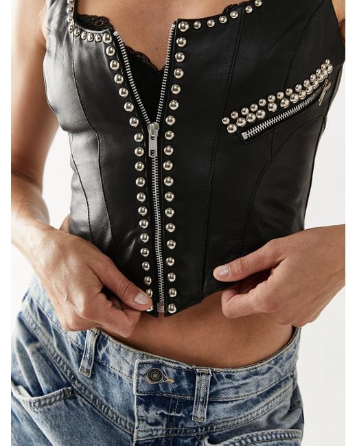Free People Black Understated Leather Studded Moto Bustier