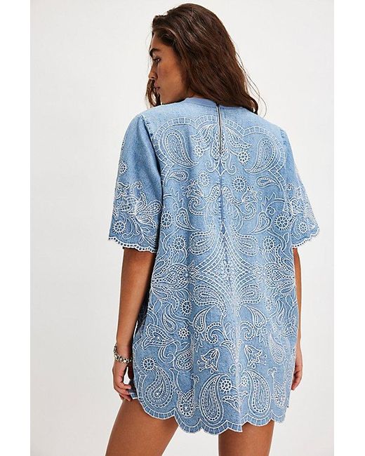 Free People Blue Harlow Embroidered Mini Dress