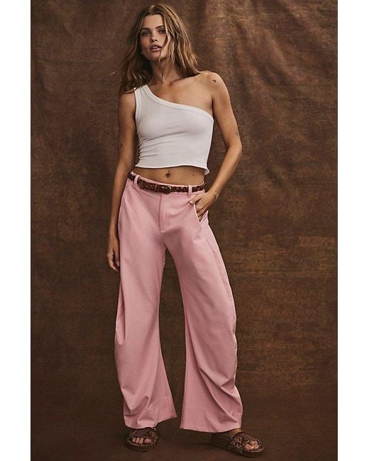 Free People Pink Spotlight Pinstripe Barrel Trousers