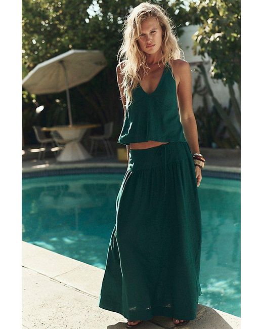 free-est Green Sandshell Linen Skirt Set By