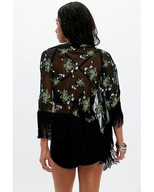 Anna Sui Black Bluebell Embroidered Shawl