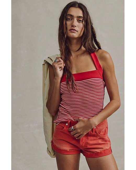 Free People Red Ahoy Baby Halter Tank Top