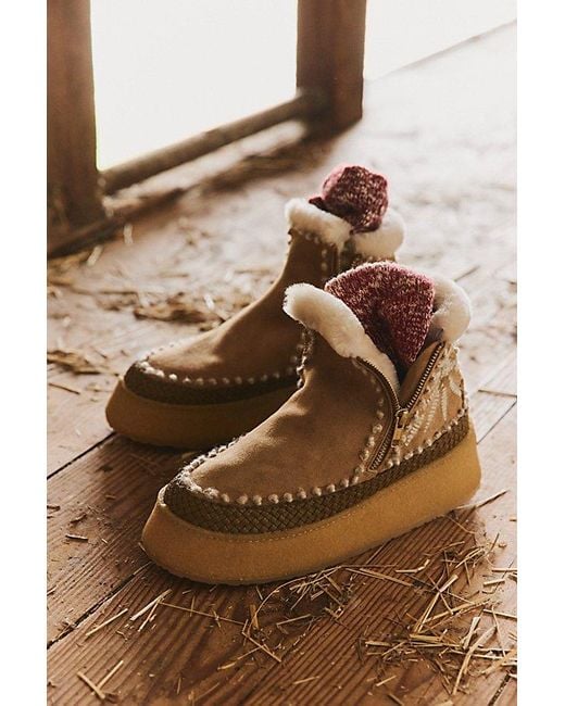 Laidbacklondon Natural Setsu Platform Floral Stitched Boots Shoe By