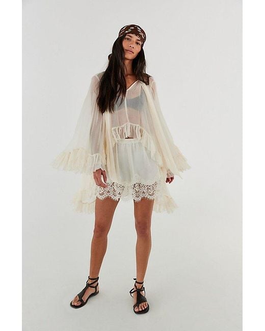 Free People Full Sleeve Frill Top in Natural | Lyst