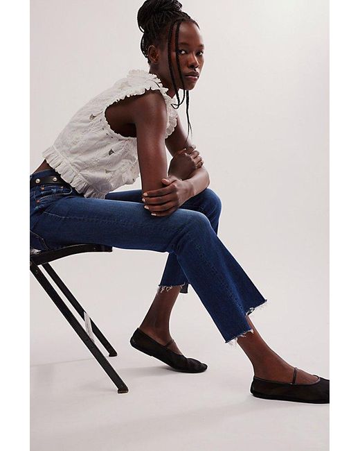 Mother Insider Crop Step Fray Jeans in Blue Lyst